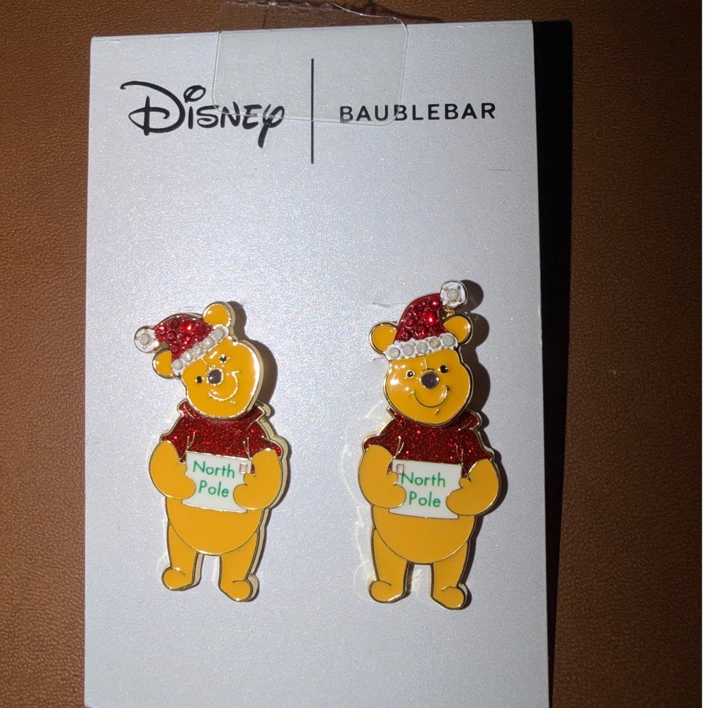 Disney BaubleBar Winnie the Pooh Christmas Santa Hat Stud Earrings North Pole‎